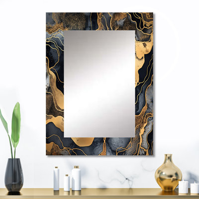 Gold And Grey Marble Glimmering Galaxies IV - Gold Wall Mirror Decor