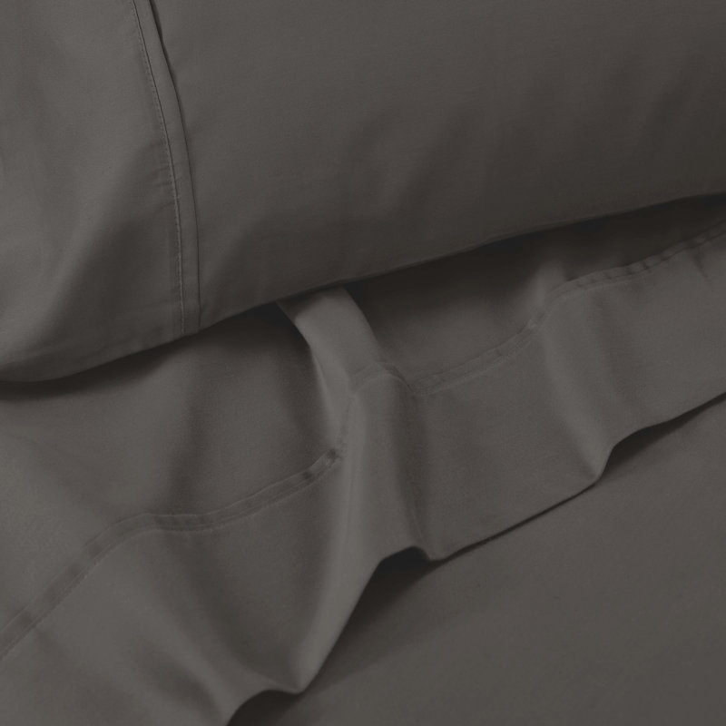 Ensemble de draps en mélange de coton 1500 fils Superior, Ensemble de draps pour grand lit avec 2 taies d'or, Gris anthracite