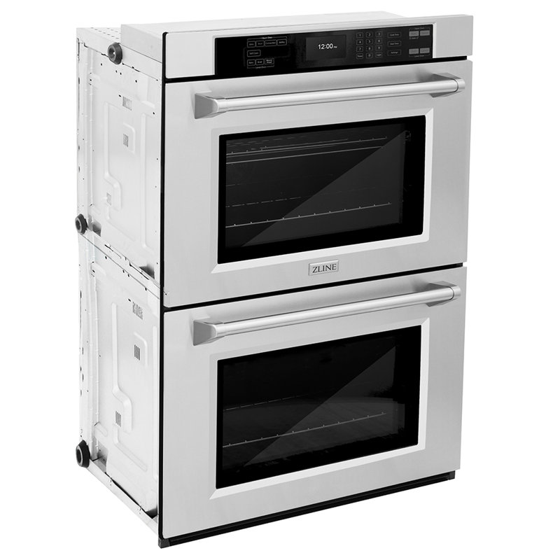 ZLINE 30 in. Autograph Double Wall Oven w/ Air Fry and Self Clean w/ Black Handles, Stainless Steel, Stainless Steel