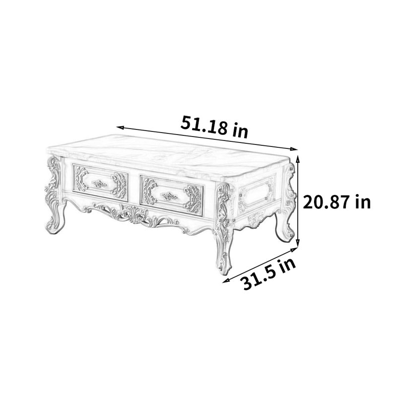 Table basse European, H 20,87 po x L 51,18 po x l 31,5 po