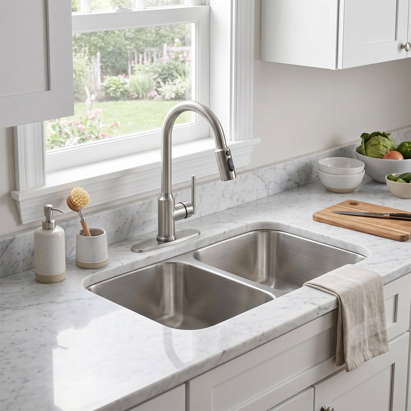 Single Handle Pull Down Kitchen Faucet with 3-Function Spray Head and 360° Swivel High Arc Spout, Brushed Nickel