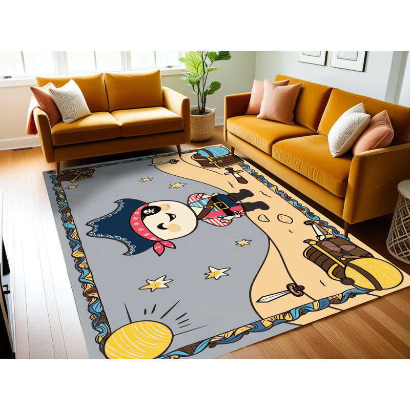 Tapis lavable pour enfant East Urban Home Pirates_Pir035, Rectangulaire 3 pi x 5 pi