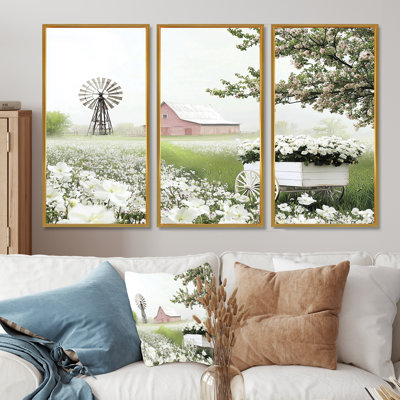 «Floral Farm Cart At The Barn II» - ensemble d'art mural grange