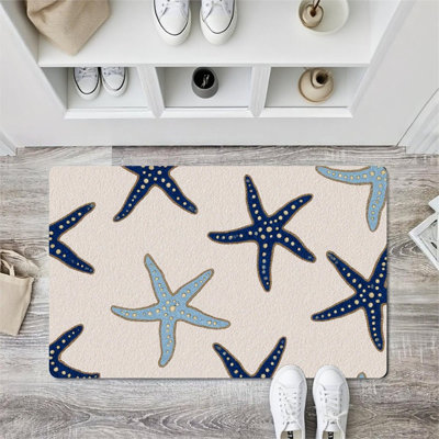 Blue Starfish Pattern Doormat, 24 x 36, for Front Door