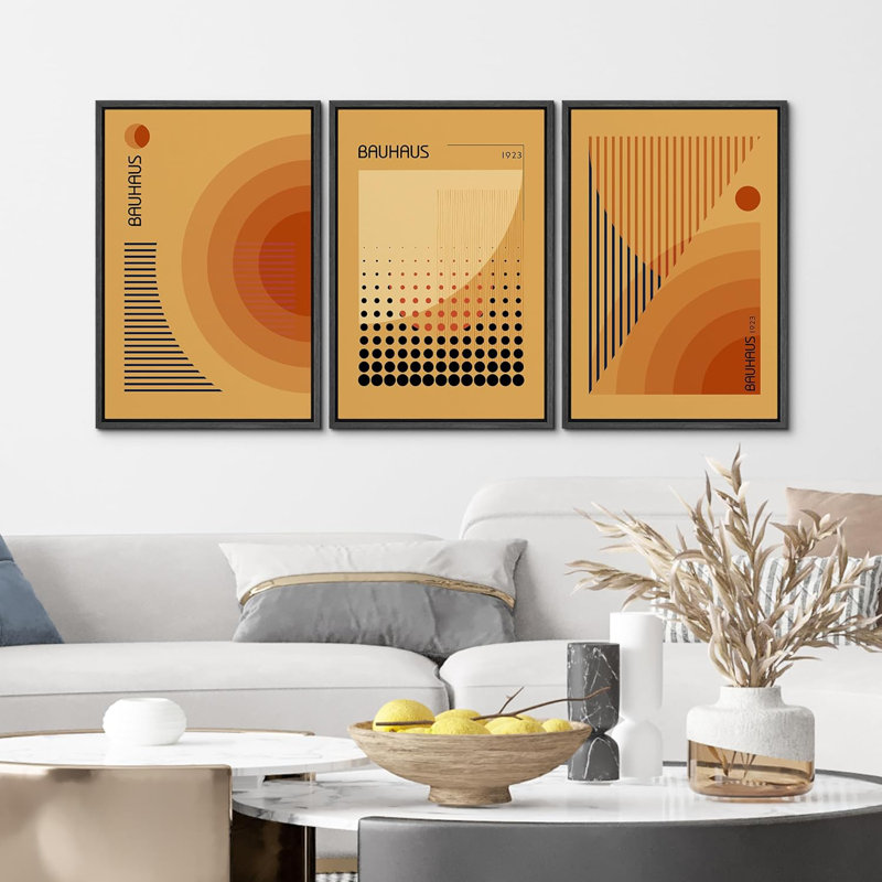 «Classical Artwork Mid Century Modern Boho Bauhaus», reproduction sur toile 3 pièces, H 24 po x l 16 po x P 1,5 po, Noir