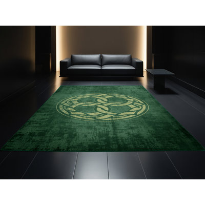 Tapis abstrait moderne et contemporain Champlost St Patties lavable à la machine - Reliure verte