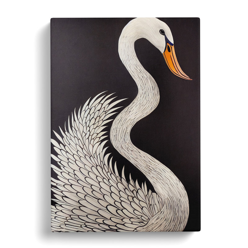 CAN-V0523-2473X Swan Sgraffito - Wrapped Canvas Print, 50cm H x 35cm W x 3cm D