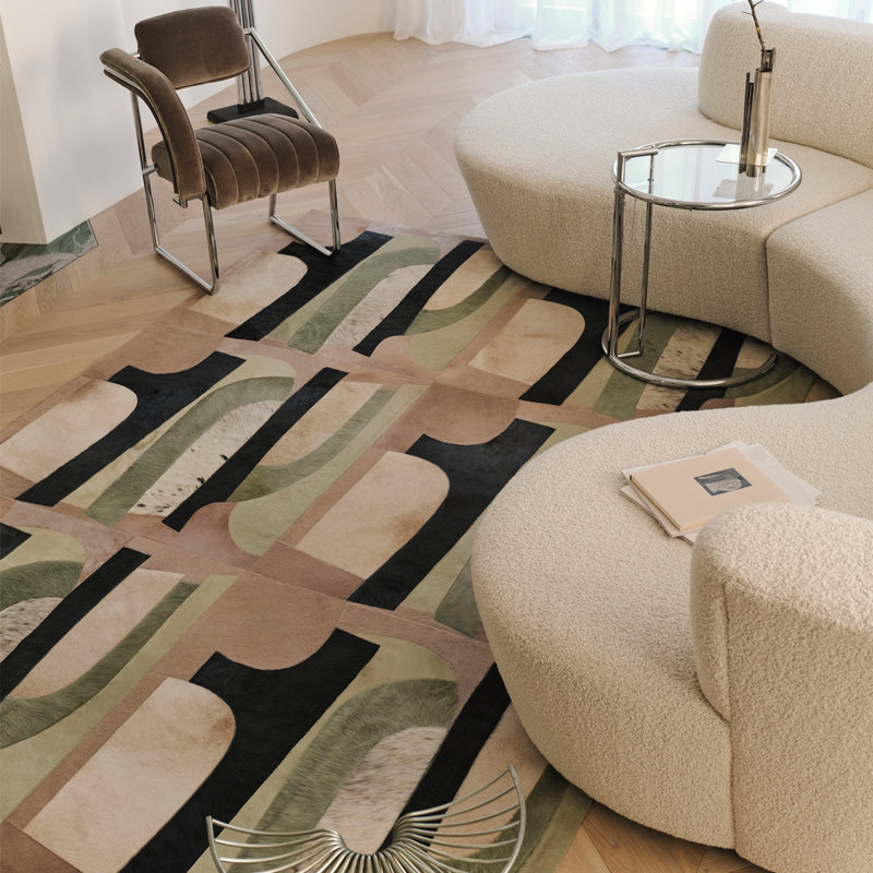 Art Hide X Greg Natale Cowhide Block Print Area Rug, Rectangle 10' x 14'