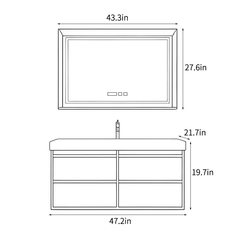 Armoire de salle de bain simple et élégante, H 19,7 po x l 47,2 po x P 21,7 po, Brun