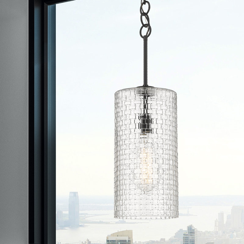 Luminaire suspendu cylindrique à 1 lumière Lakwanzaa, H 20,75 po x l 4 po x P 4 po, Nickel satiné brossé