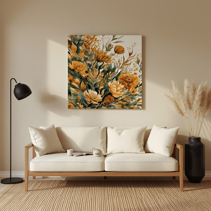 Aquarelle florale 52, art mural en métal brun, H 12 po x l 12 po