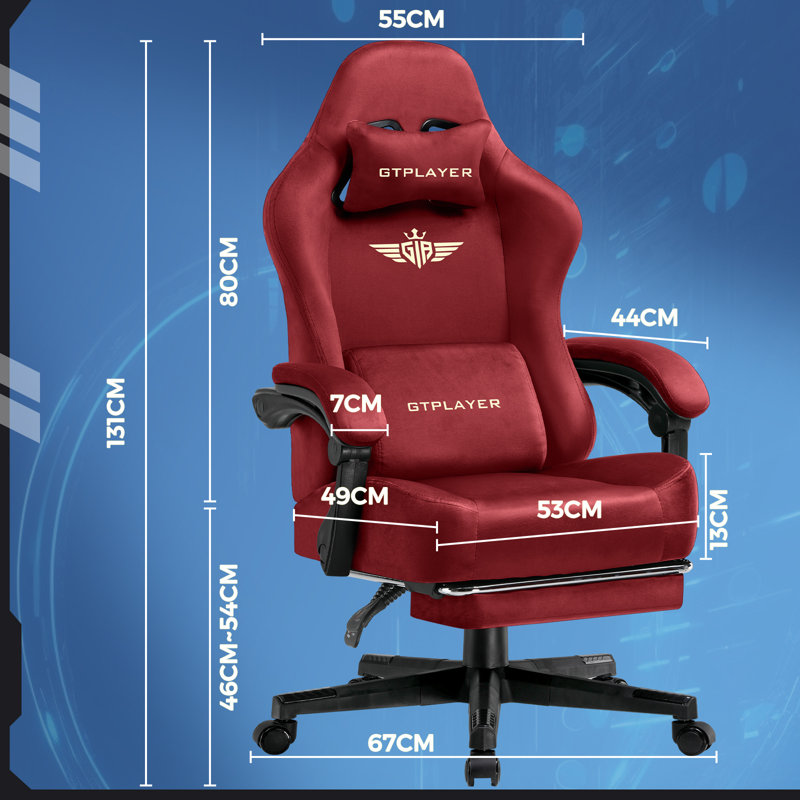 GTPLAYER GAMING CHAIR Adjustable Headrest and Adjustable Padded Armrests PC & Racing Game Chair, Red