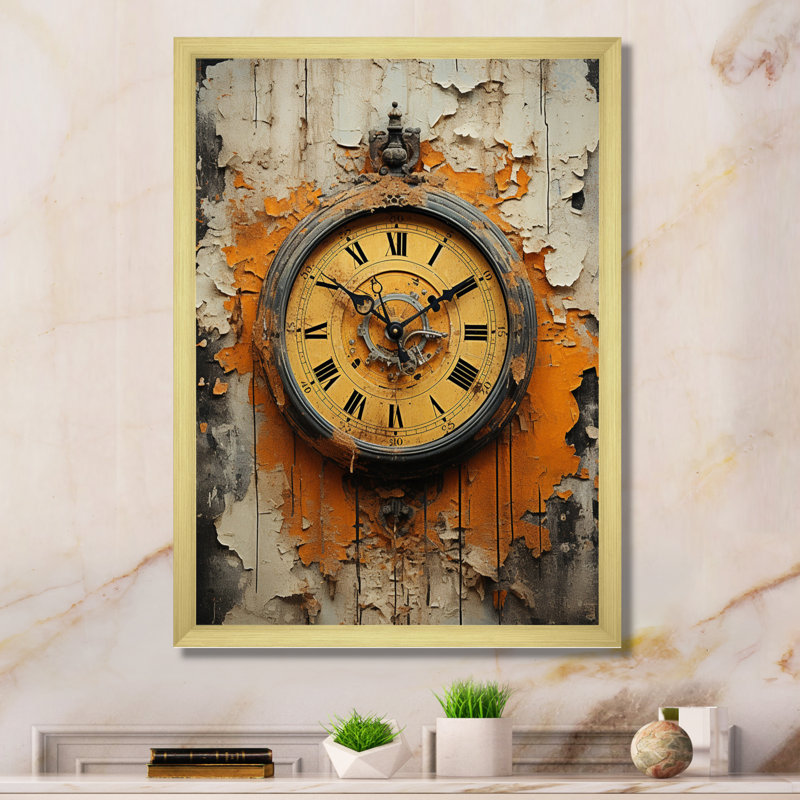 Horloge industrielle chic II - impressions sur toile tendance, H 44 po x l 34 po x P 1,5 po, Encadrement doré