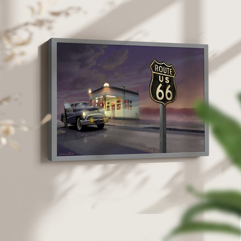 Route 66 -Framed Print - Restickable, Grey, 16" H x 20" W