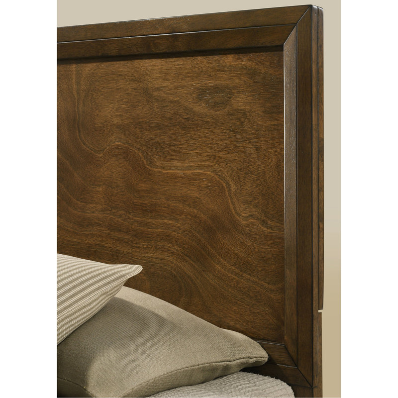 Lit double noyer, pièce décorative pour chambre à coucher transitionnelle, cadre de lit en bois d'hévéa massif, placage, bois d'ingénierie, tête de lit haute distinction