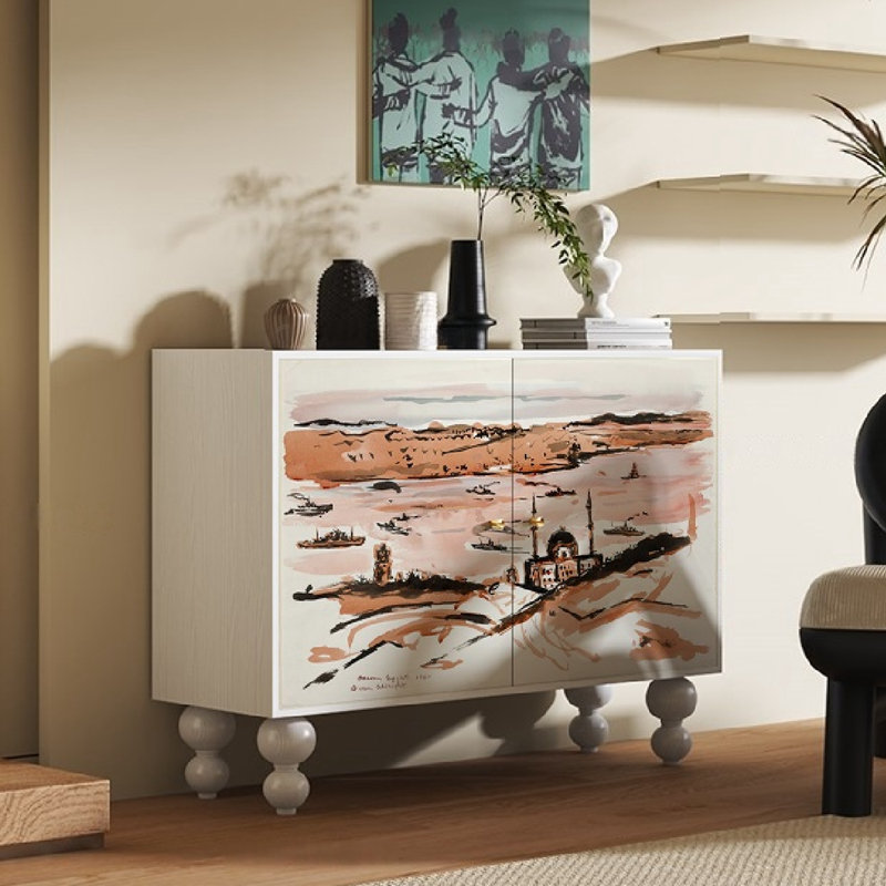 Armoire décorative à double porte et console de rangement, Blanc