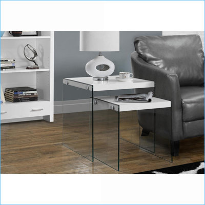 Ensemble de 2 tables basses gigognes blanc brillant pour le salon et amp; Chambre à coucher