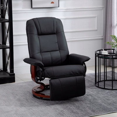 Fauteuil inclinable manuel en similicuir pivotant avec repose-pieds, noir