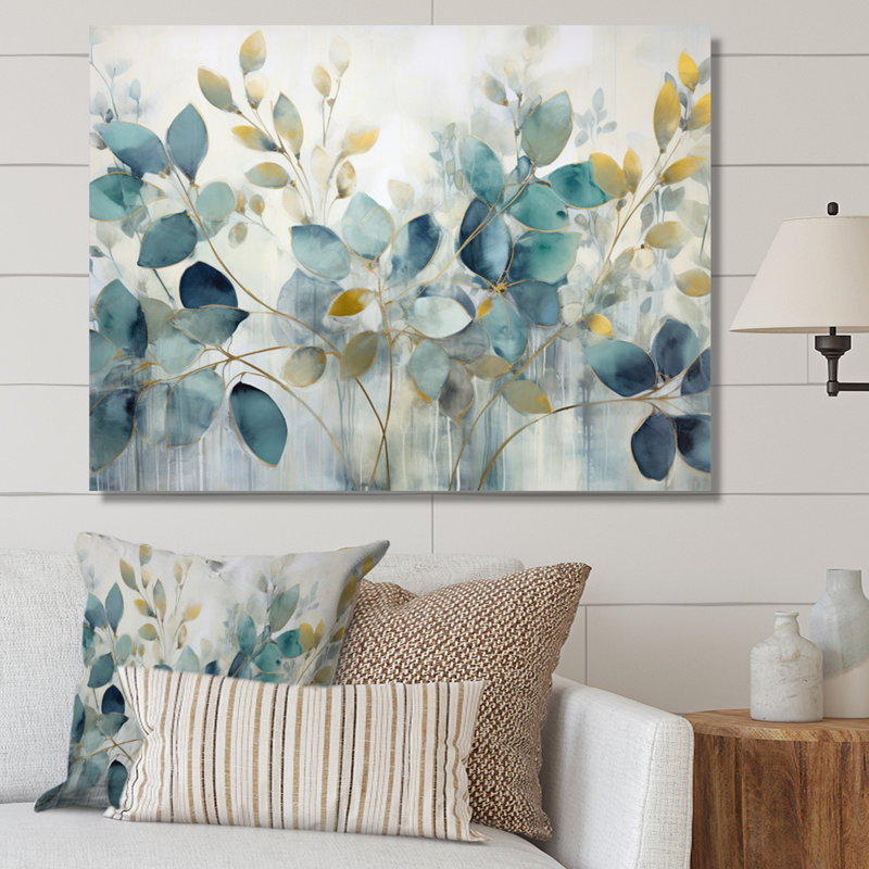 «Blue Botanical Rhythms II - Abstract Botanicals», art mural sur toile, Toile tendue, H 34 po x l 44 po, Sans cadre