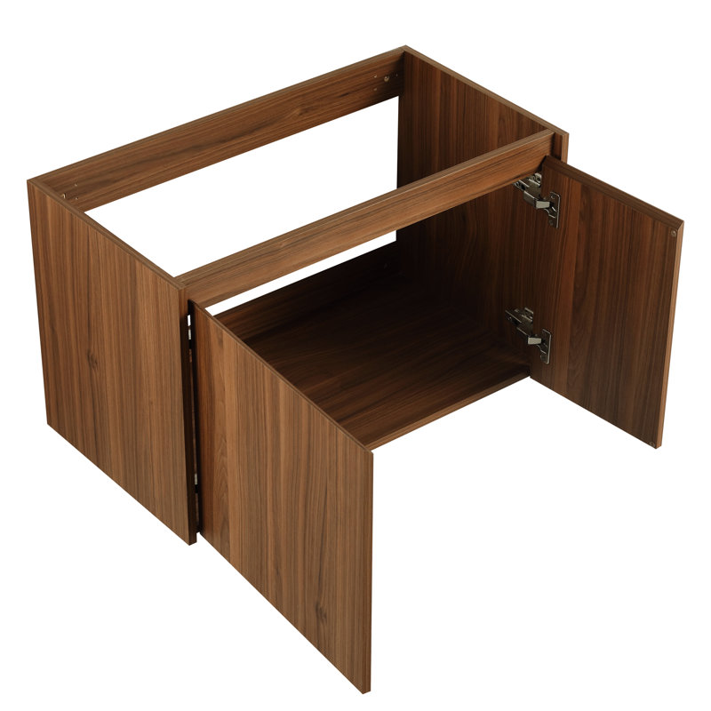 30" Bathroom Vanity Sink - Modern Appeal, Hinges, Plywood Build, Walnut Hue, Float Mounting, For Small Bath Areas Cabinet With 30 Inch Basin Style, Soft Close Feature, Coloring, Mounted, Compact Baths