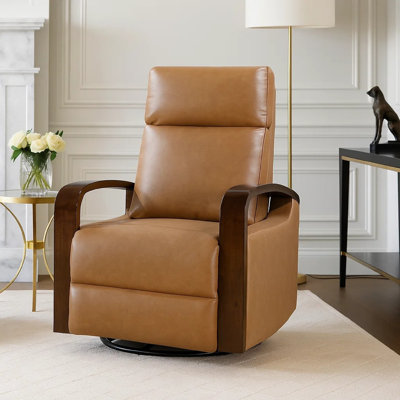 Fauteuil inclinable manuel pivotant Mery, similicuir brun chameau