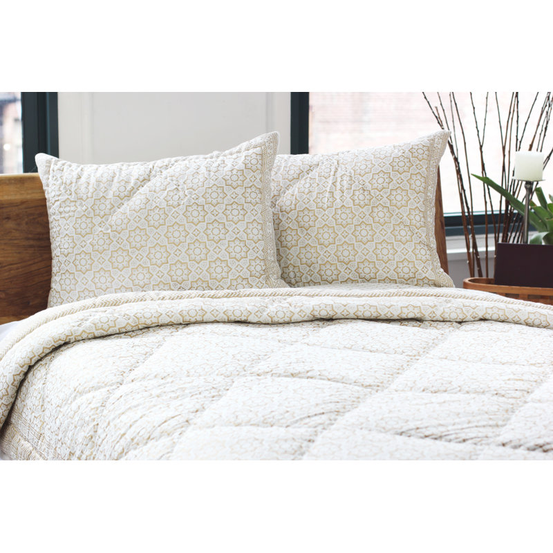 ensemble de en voile en coton médaillon Ducote, Double/Grand, Blanc / Doré