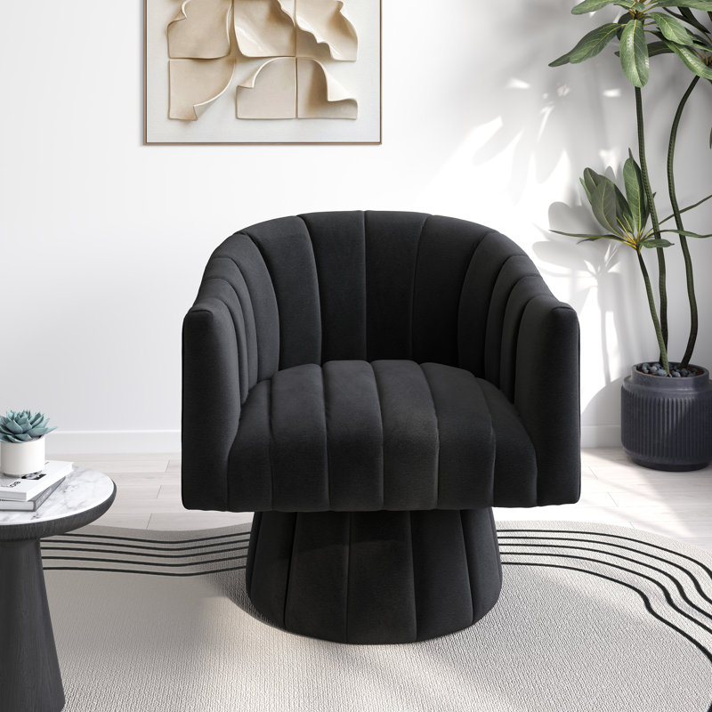 Ghinita Velvet Swivel Barrel Chair, Black Velvet