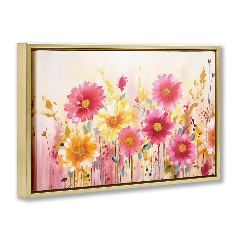 Cadre flottant Blush Blooming Whimsy, design par Andrea Haase, H 17 po x l 25 po, Cadre flottant métallique doré