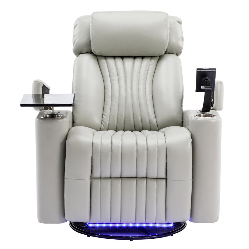 Power Swivel Recliner,Home Theater Seating With Hidden Arm Storage And  LED Light Strip,Cup Holder, Swivel Tray Table,And Cell Phone Holder,Soft Living Room Chair