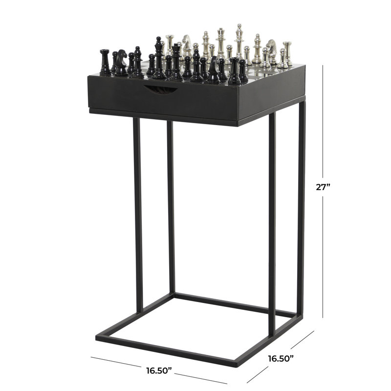Table d'appoint d'échecs latérale à un tiroir en aluminium et métal Limtry, Noir