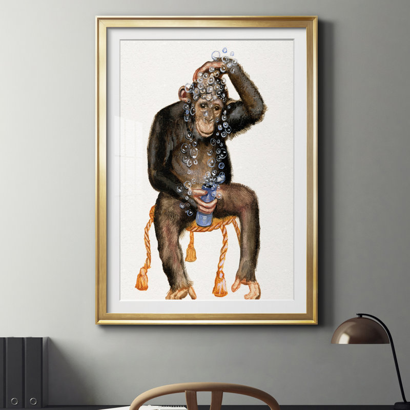 «Bath Animals II», reproduction de cadre photo sur papier, H 22,5 po x l 30,5 po x P 1,5 po, Papier encadré doré