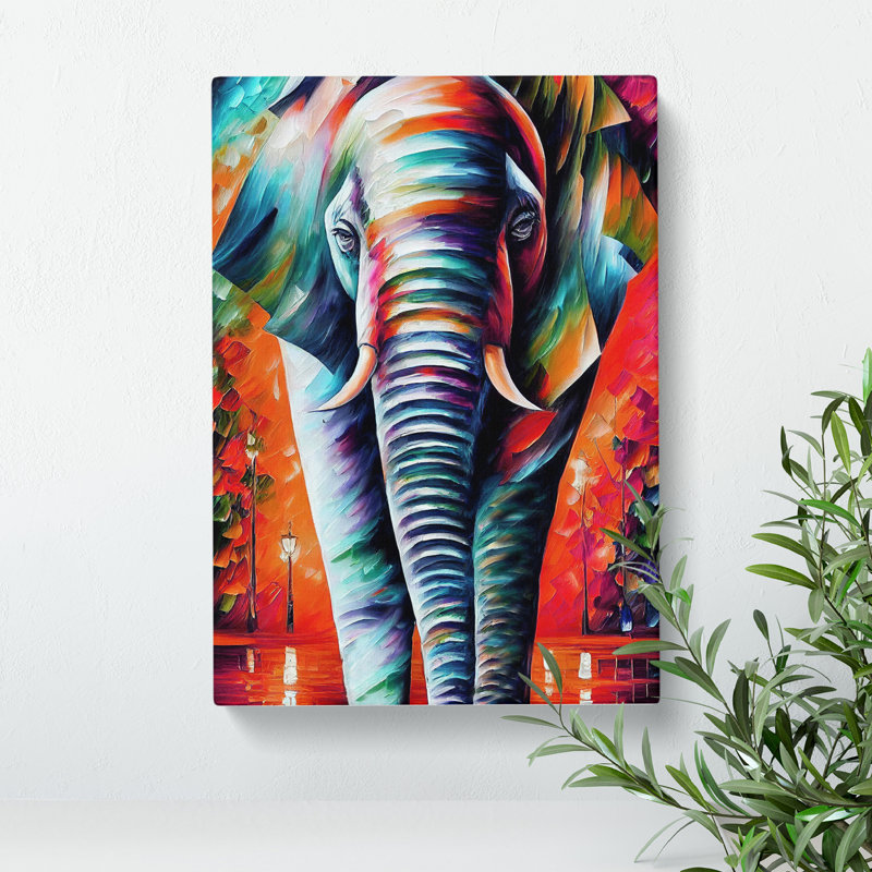 Colourful Elephant No.2 - Wall Art, Wrapped Canvas, 50cm H x 35cm W x 3cm D, No Matte