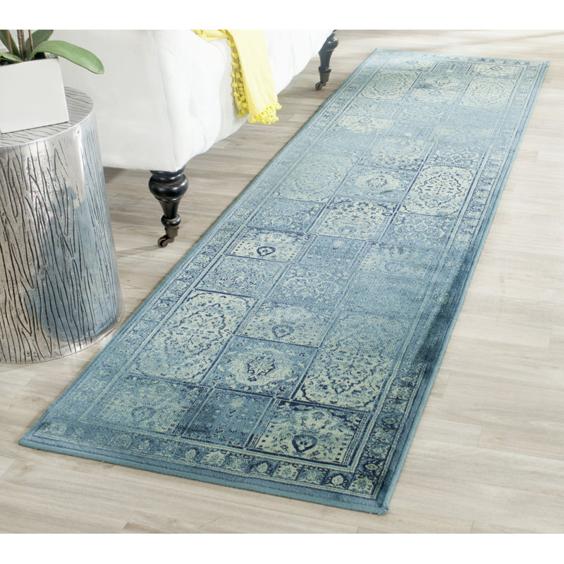 Tapis oriental turquoise / gris Evanoff, Tapis de couloir 2 pi 2 po x 8 pi