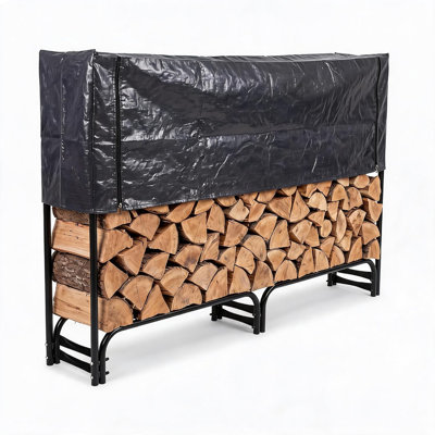 Heavy-Duty Elevated Steel Firewood Rack, Extra-Long Log Storage Stand Ventilated Airflow, Stable Support Feet, Patio Porch Deck Garage, Fireplace Wood Stove