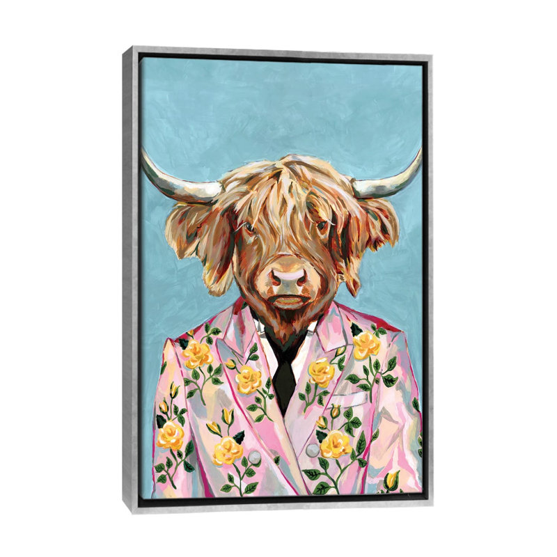 « Vache » par Heather Perry-impression, Pas de tapis, H 26 po x l 18 po x 1,5 po, Toile avec cadre argenté