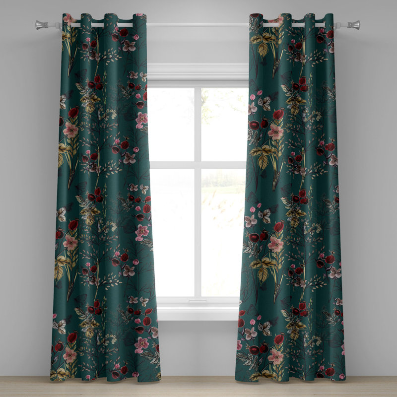 Dakota Fields Vintage Grommet Curtain Flowers Butterflies Minimal 50" x 63" Dark Fuchsia and Tan, 50" W x 108" L