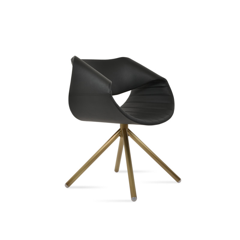 Chaise avec accoudoirs pivotante Seminyak, Noir, Laiton