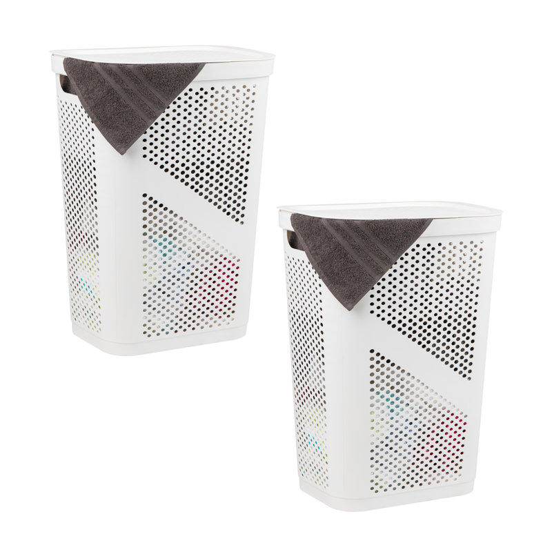  Panier à linge mince 60 L, panier à linge, couvercle, ventilé, plastique, L 17,25 po x l 13,75 po x H 23,5 po, paquet de 2