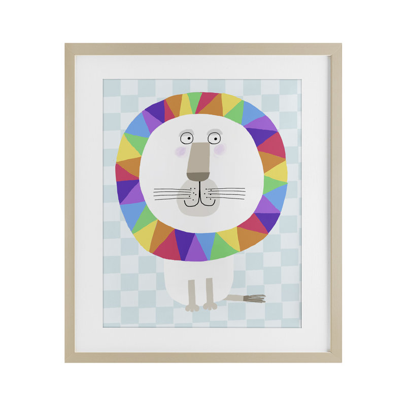 «Rainbow Geometric Lion», reproduction sous verre encadrée, design par Carla Daly, H 16 po x l 13 po, Cadre de récolte en pin