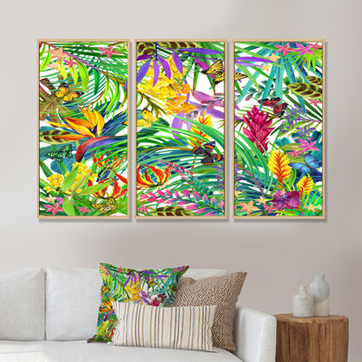 " Tropical Leaves And Flowers " 3 - Pieces