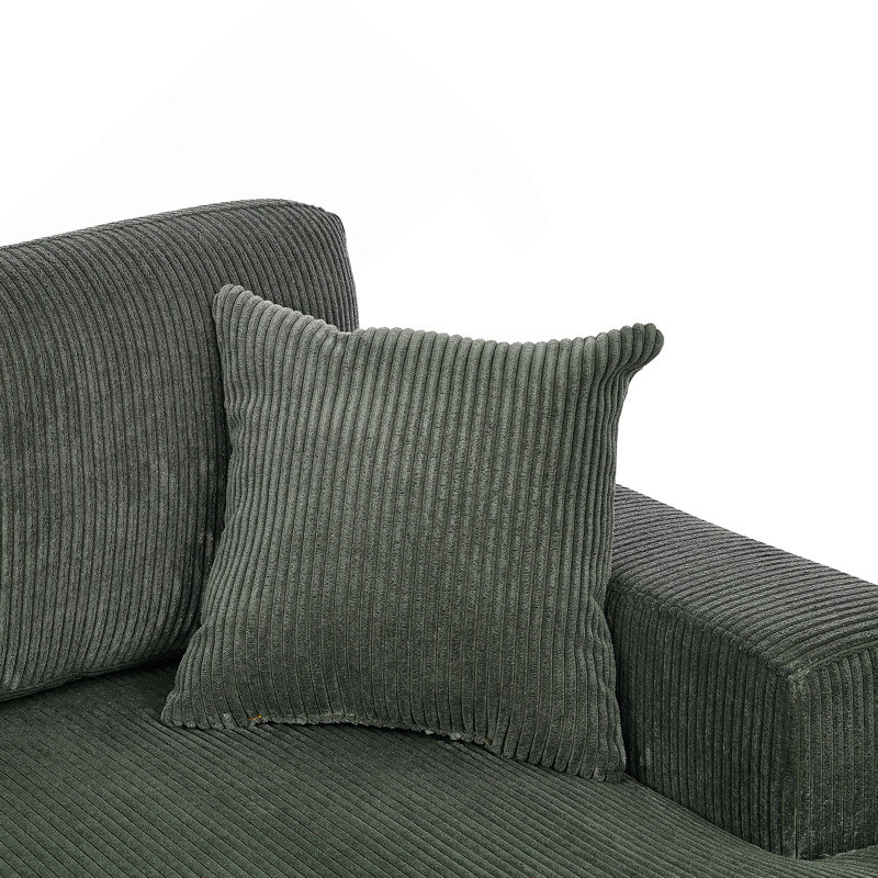 3 - Piece Double-Chaise Sectional, Green Corduroy