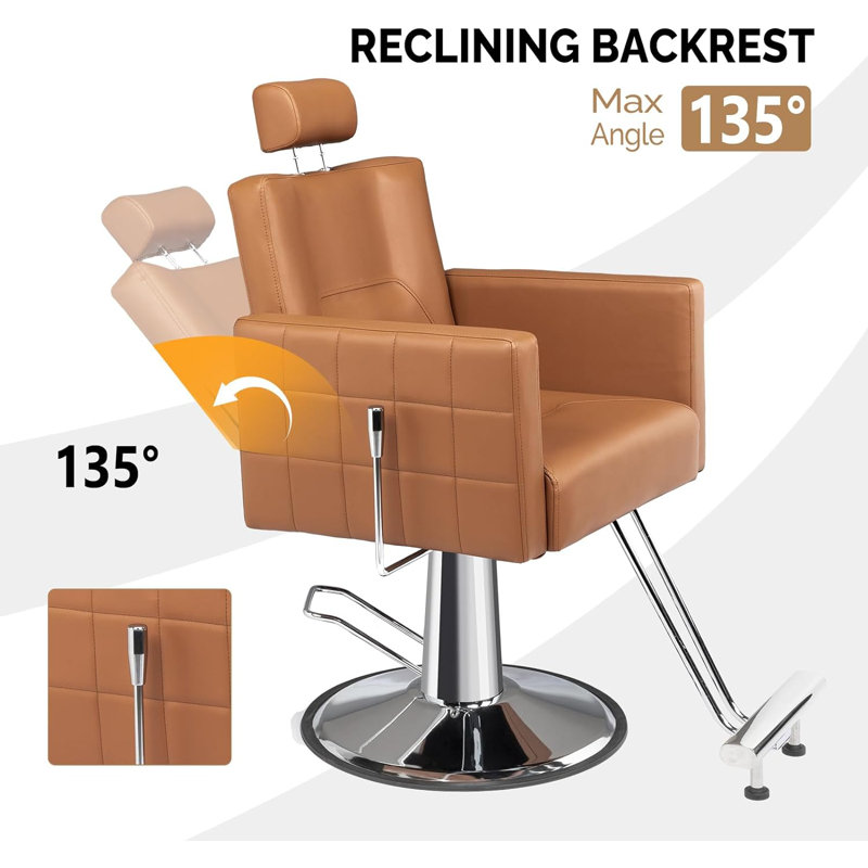 Fauteuil de coiffeur hydraulique, Similicuir brun clair