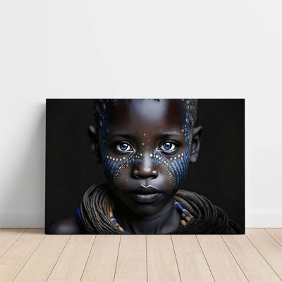 1Pc Framed Canvas Poster Print Portrait of African children, face painting patterns, realistic style Wall Art, Wall Decor, Perfect for Room Decor Livi