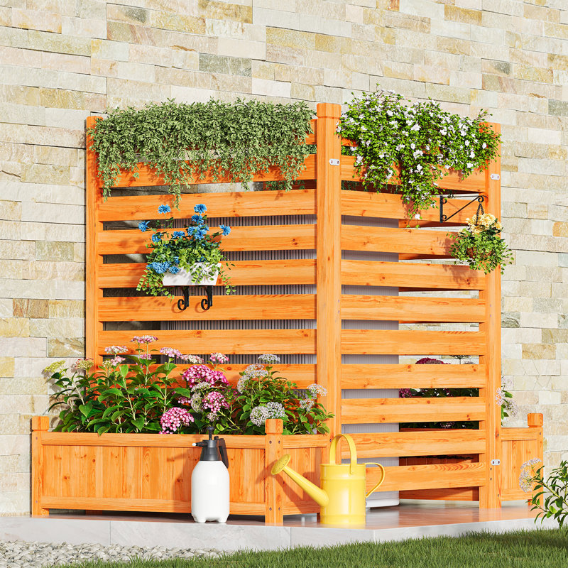Écran d'intimité l 34 po x H 45 po avec bac à fleurs, écran de clôture en bois 3 pièces pour climatiseur et couvercle de poubelle