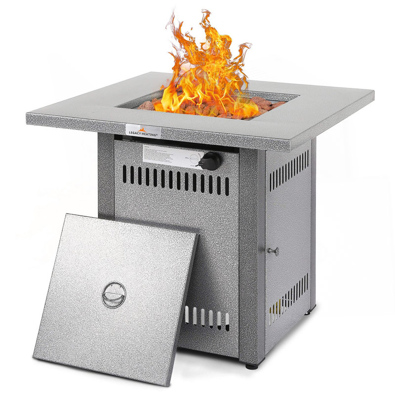 28" 50000 BTU Silver Outdoor Propane Gas Fire Pit Table, Outdside Patio Firepits Fireplace Dinning Tables With Lid & Lava Rock, 2-In-1 Firepit Table For Courtyard/Patio/Balcony
