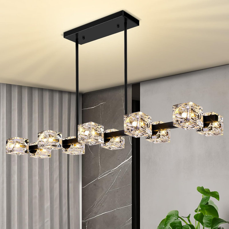Lustre noir moderne avec abat-jour en cristal, luminaire suspendu à hauteur réglable pour la salle à manger, le salon, la cuisine, la chambre à coucher et le bar, base G9