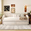 Lit de jour simple rembourré avec couchette escamotable et ports de chargement USB, beige-335552629