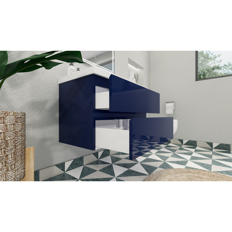 Base de meuble-lavabo simple 36 po fixée au mur seulement, Bleu nuit