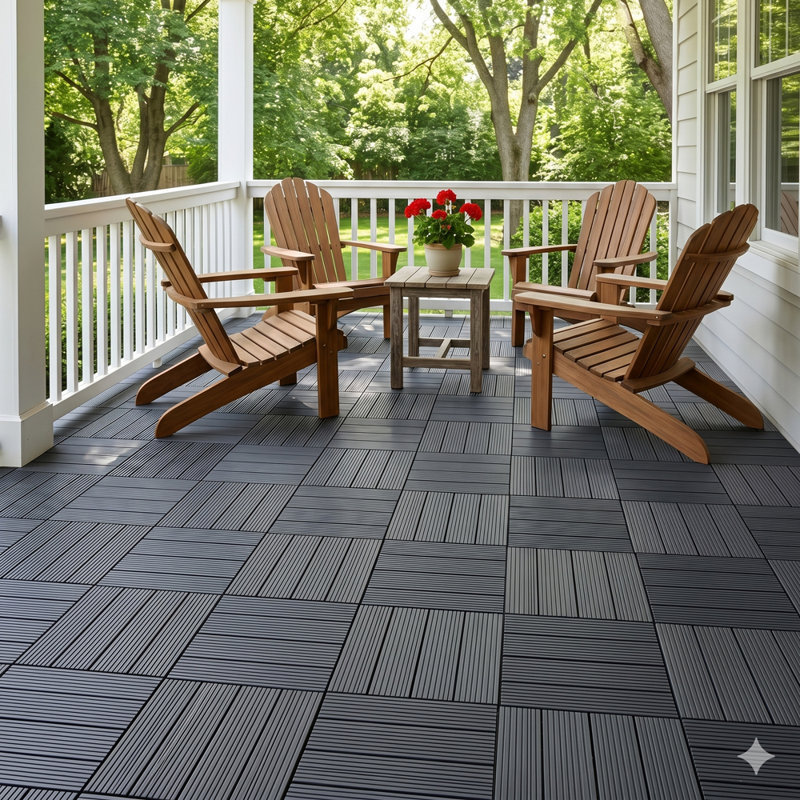 Carreaux de terrasse à emboîtement extérieur, revêtement de sol extérieur, Gris foncé antique