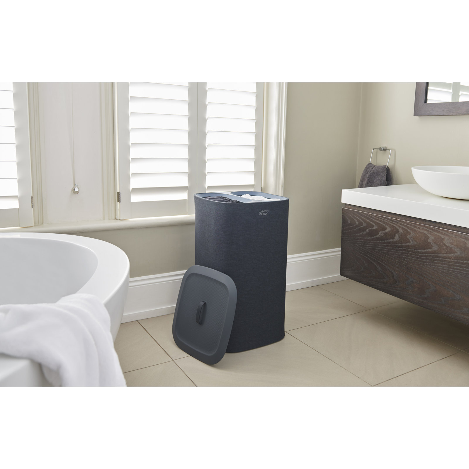 Joseph Joseph Tota Laundry Hamper, Carbon Black, 60-Liter (15.75"  x 15.75" x 28")